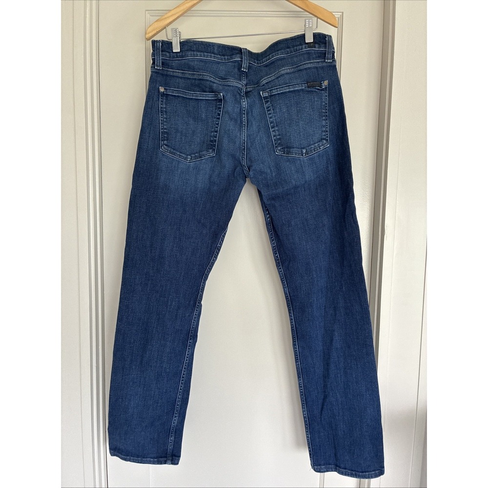 7 For All Mankind Standard Jeans Mens 34 Blue Straight Leg Zip Fly Seven Stretch - Picture 2 of 8